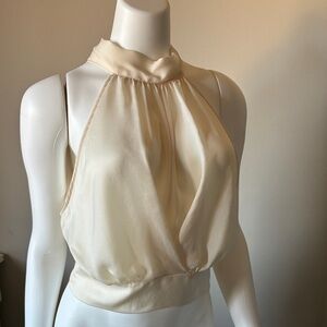 Zara Ivory Satin Halter Blouson Top Zara Silky Halter Top Mock Neck Off White XS